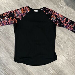 LuLaRoe Randy Black Top with Floral Sleeves